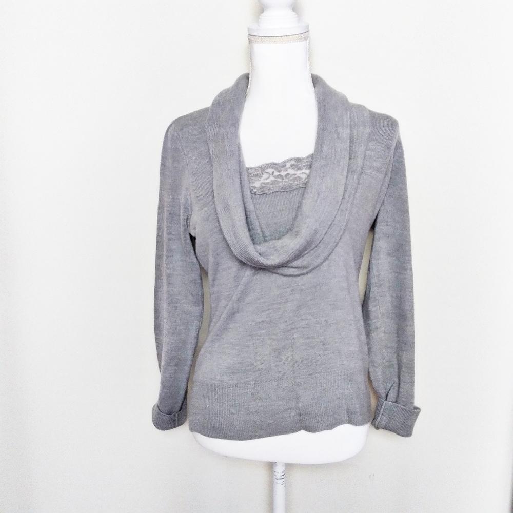 Tailor B. Moss Gray Cowl Neck Acrylic Sweater